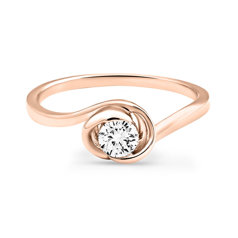 Twisted solitaire ring with round center stone, silver 925 vermeil plating