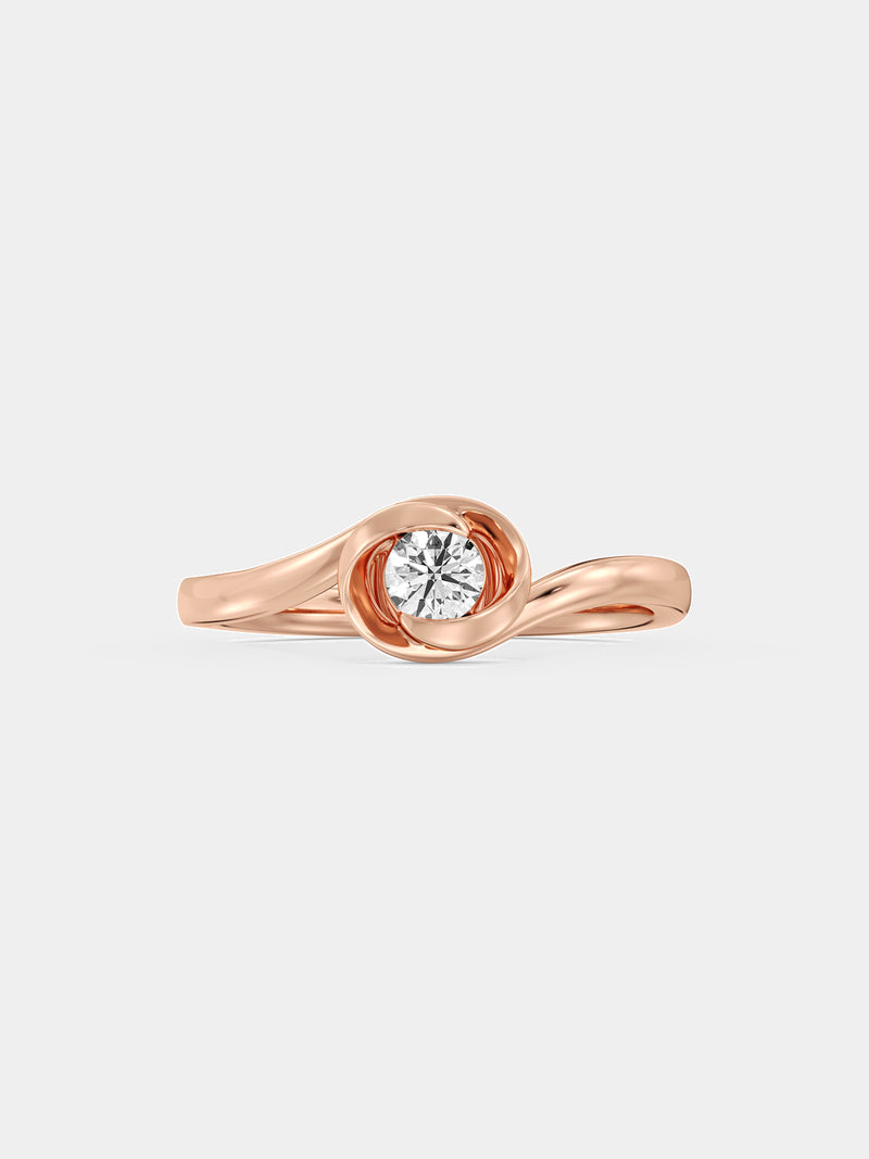 Twisted solitaire ring with round center stone, silver 925 vermeil plating