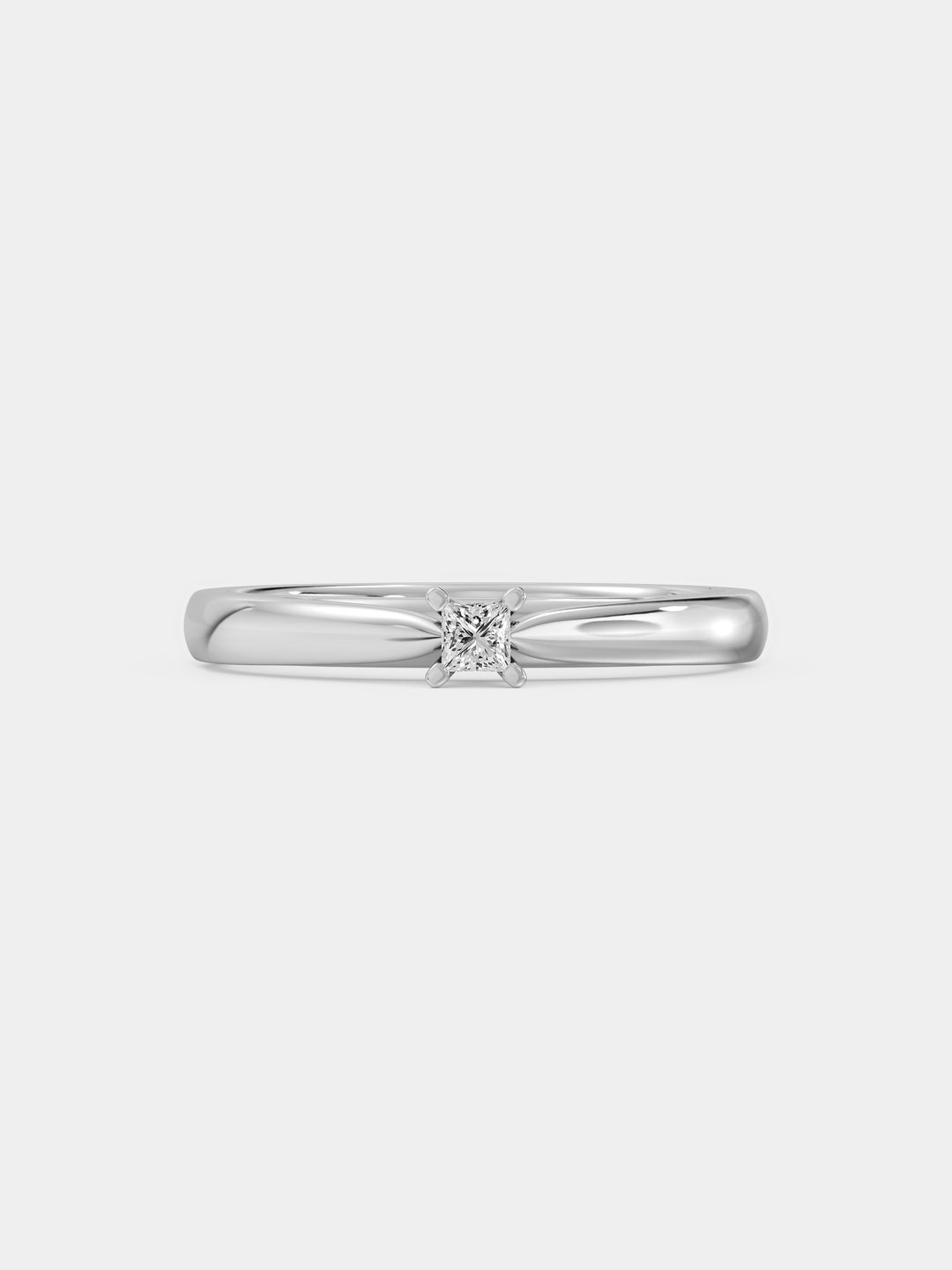 Princess-cut diamond ring, 0.75 ct, silver-tone band with central four-prong stone