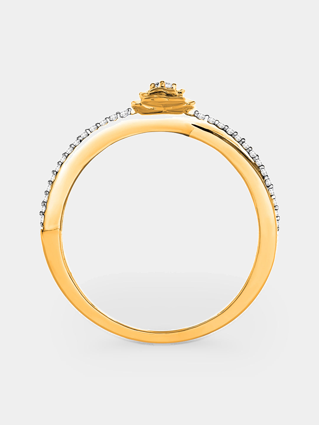 Keemti Jewels Petal Blush Promise Ring: gold floral crown setting, diamond band, subtle pink accents. Side view shown.