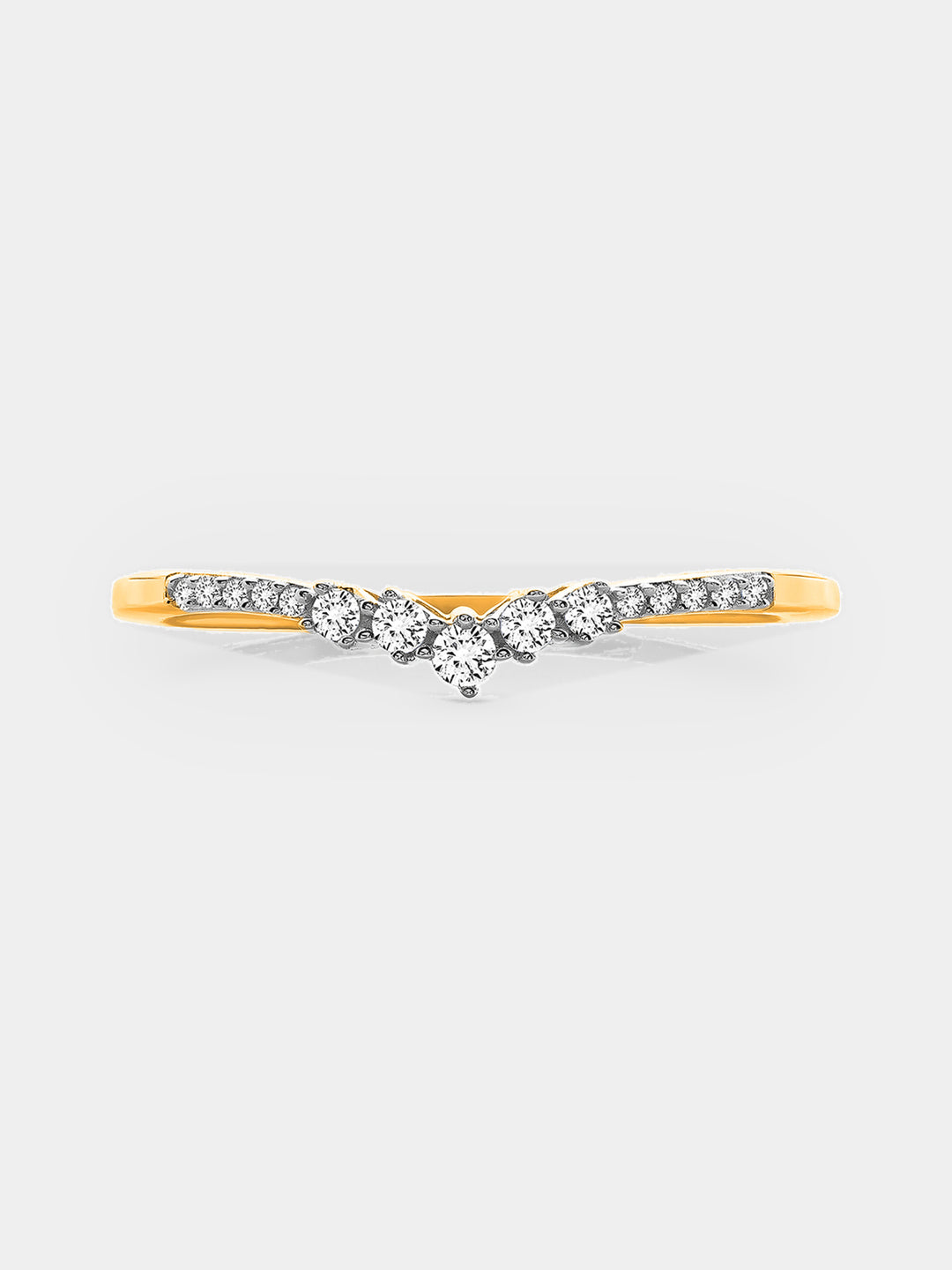 Keemti Jewels' Grace Arc V-Shaped Band Ring: slim gold, diamond cluster—ideal for stacking or as a wedding band.