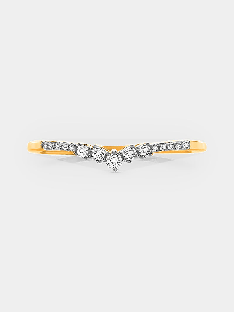 Keemti Jewels' Grace Arc V-Shaped Band Ring: slim gold, diamond cluster—ideal for stacking or as a wedding band.