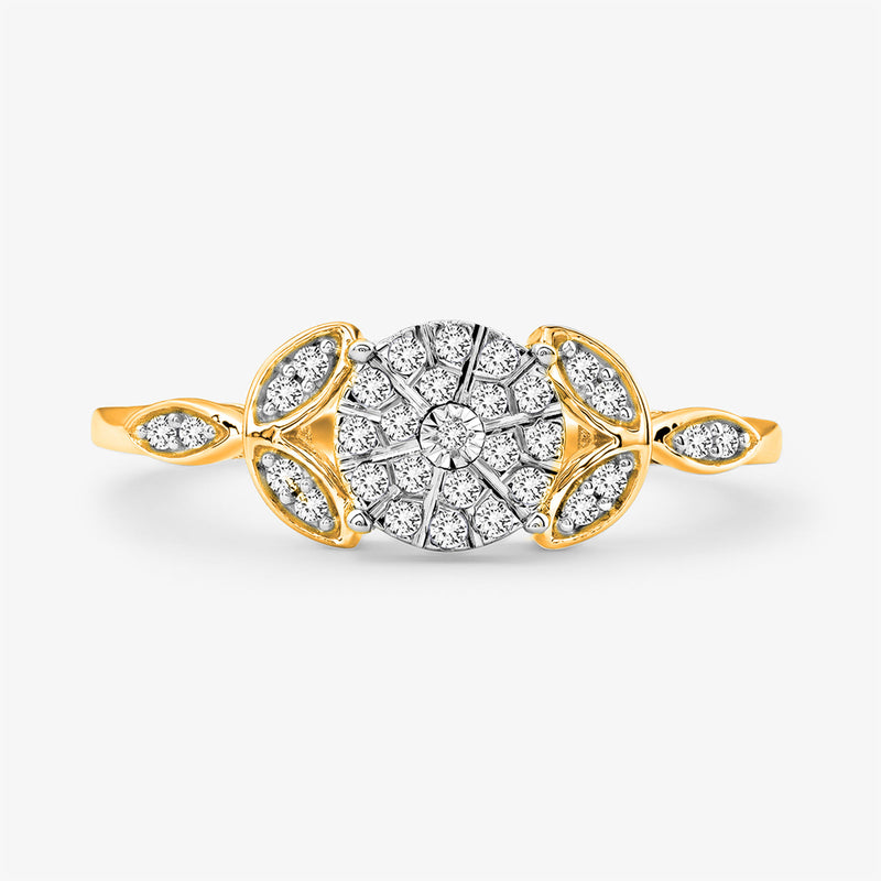 Iris Sparkle Cluster Ring by Keemti Jewels: round diamond cluster, marquise accents, floral bridal elegance.