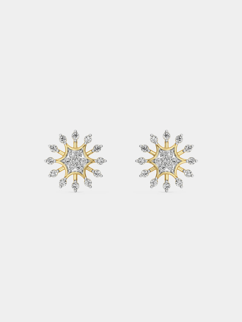 Snow Frosted Grace stud earrings, silver-tone starburst with clear round stones