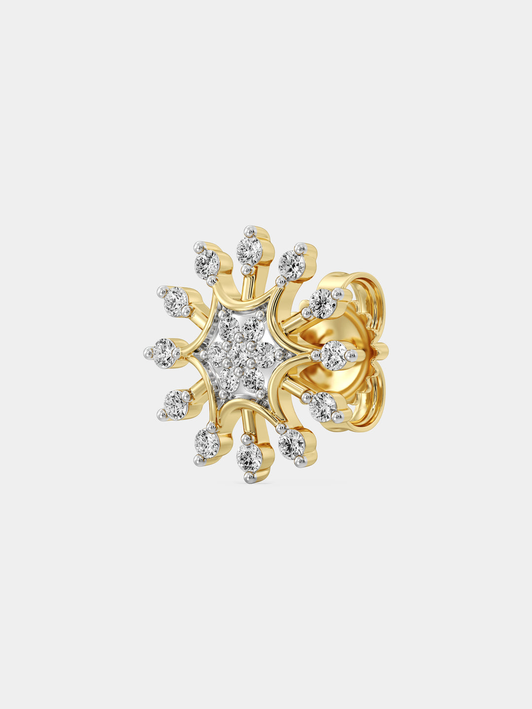 Frosted Grace stud earrings, gold-tone back and silver-tone starburst stud with stones