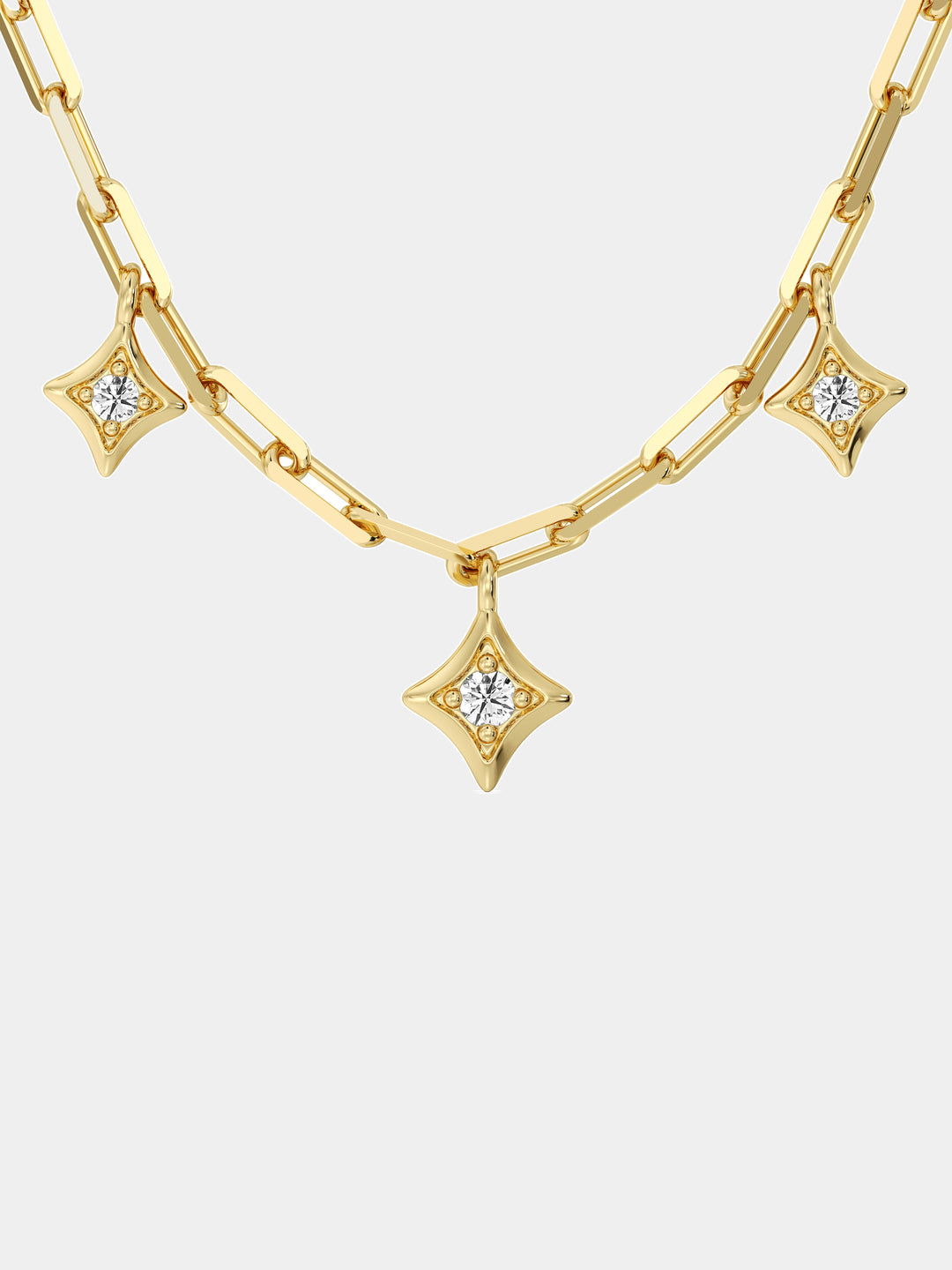 TWINKLE Grid Charm necklet with silver chain and dangling star charms