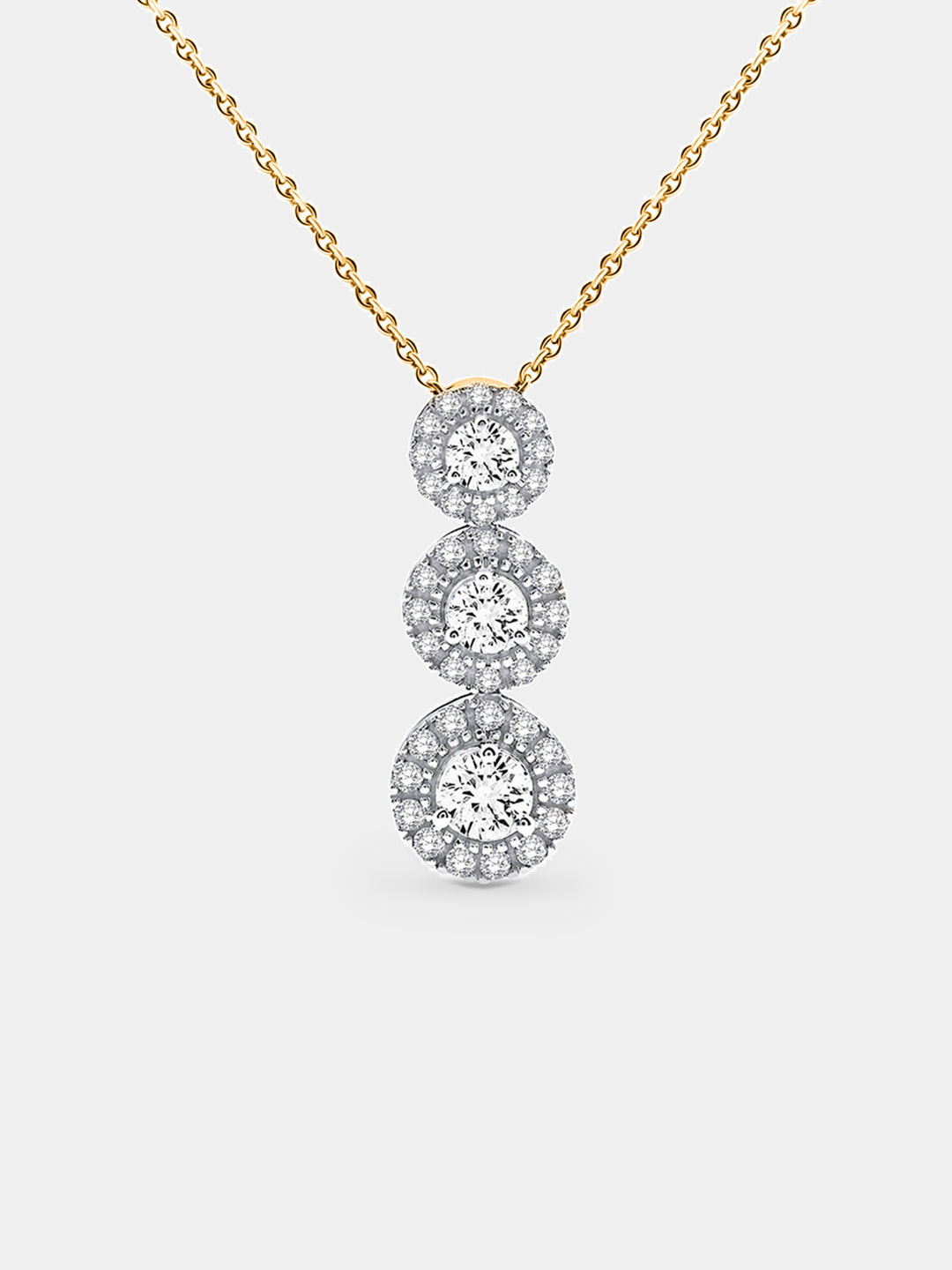 Triple Halo-Necklet mit drei runden Zirkonia-Steinen, silberfarben