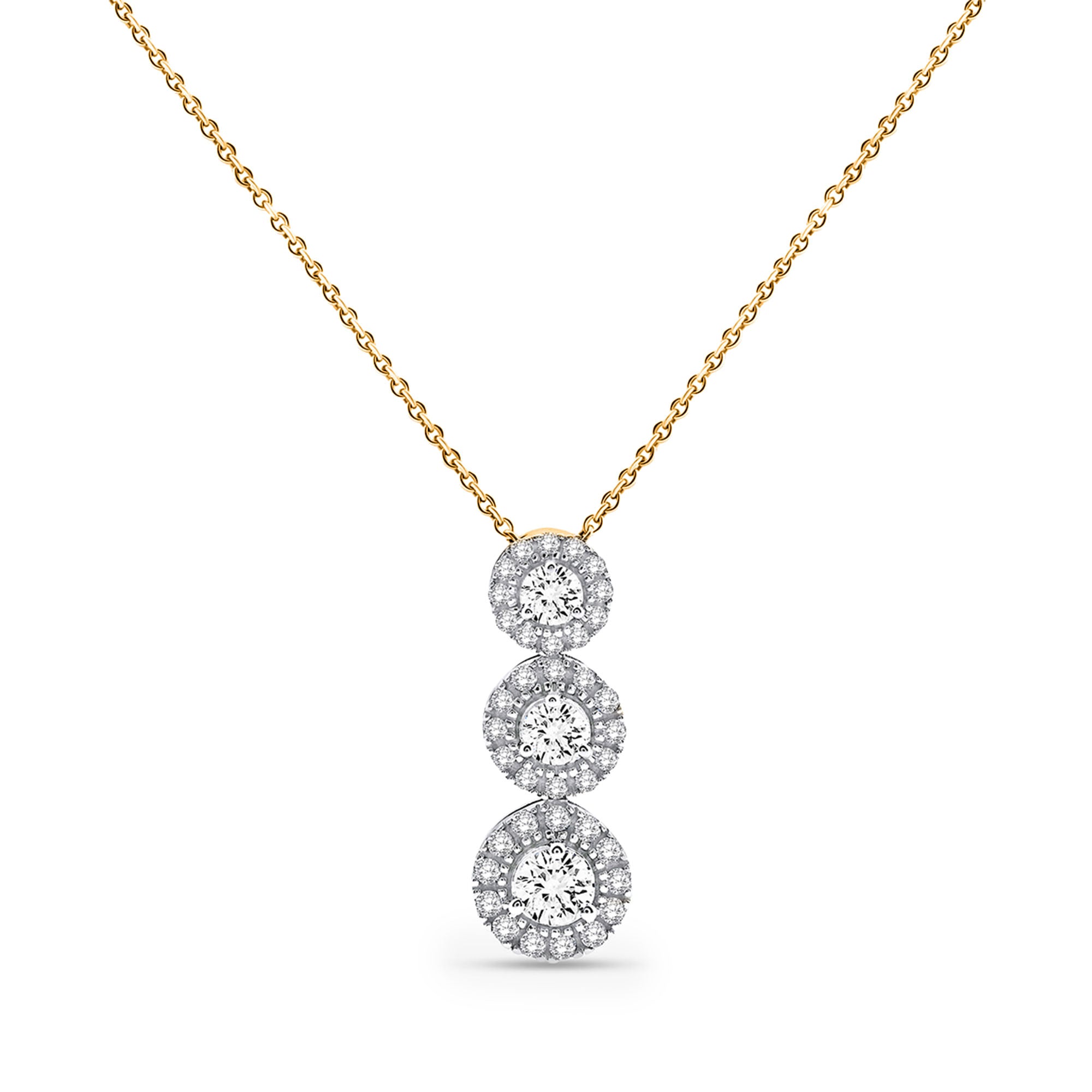 Triple Halo-Necklet mit drei runden Zirkonia-Steinen, silberfarben