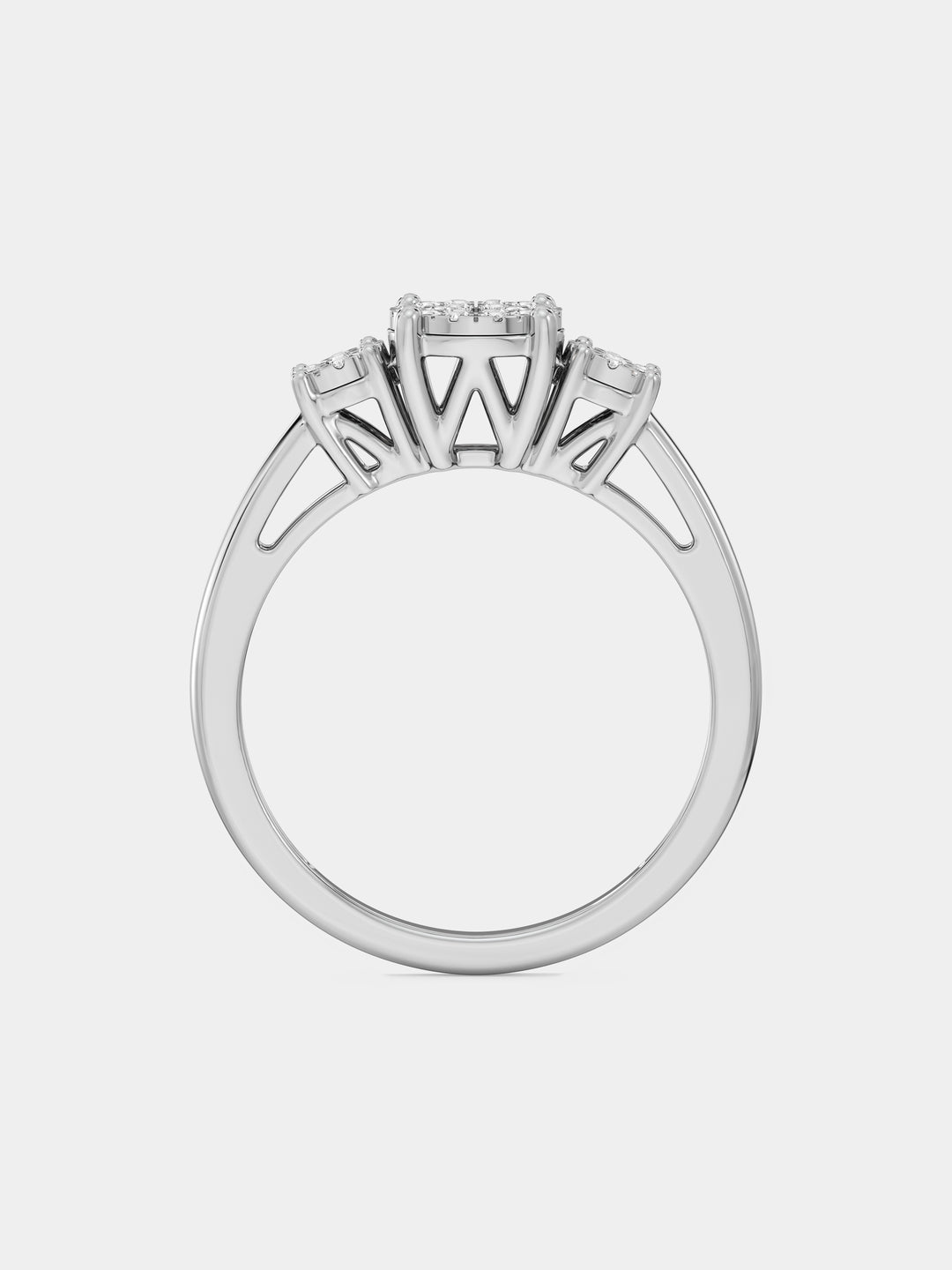Silver vermeil Trinity ring with pavé details and round center stone cluster