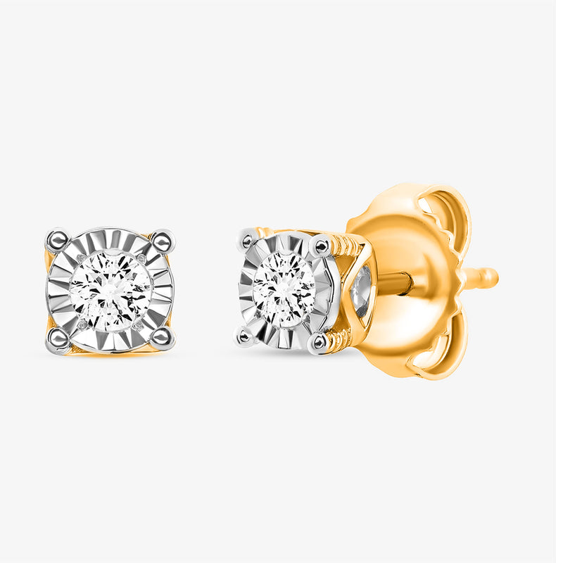 Round cut solitaire stud earrings in 925 silver vermeil, 0.75 ct