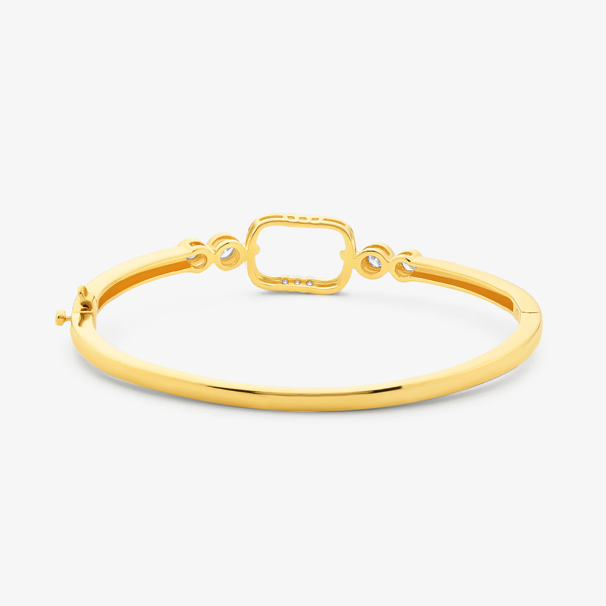 Keemti Jewels CONTOUR Link BRACELET: gold-plated bangle with a rectangular centerpiece and diamond accents.