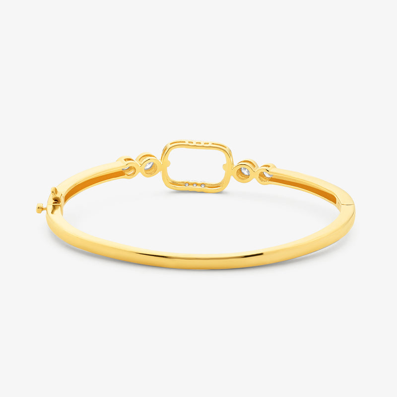 Keemti Jewels CONTOUR Link BRACELET: gold-plated bangle with a rectangular centerpiece and diamond accents.