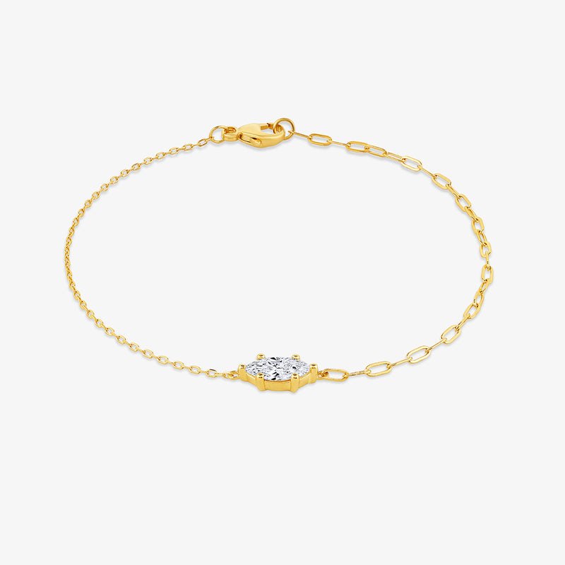 Keemti Jewels Marquise Diamond Chain Bracelet showcases marquise and round diamonds on a sleek gold chain.