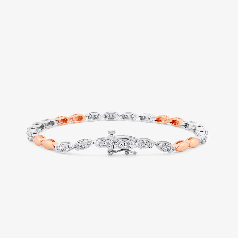 The Lumina Link Diamond Bracelet by Keemti Jewels offers silver and rose gold elegance for everyday luxury.