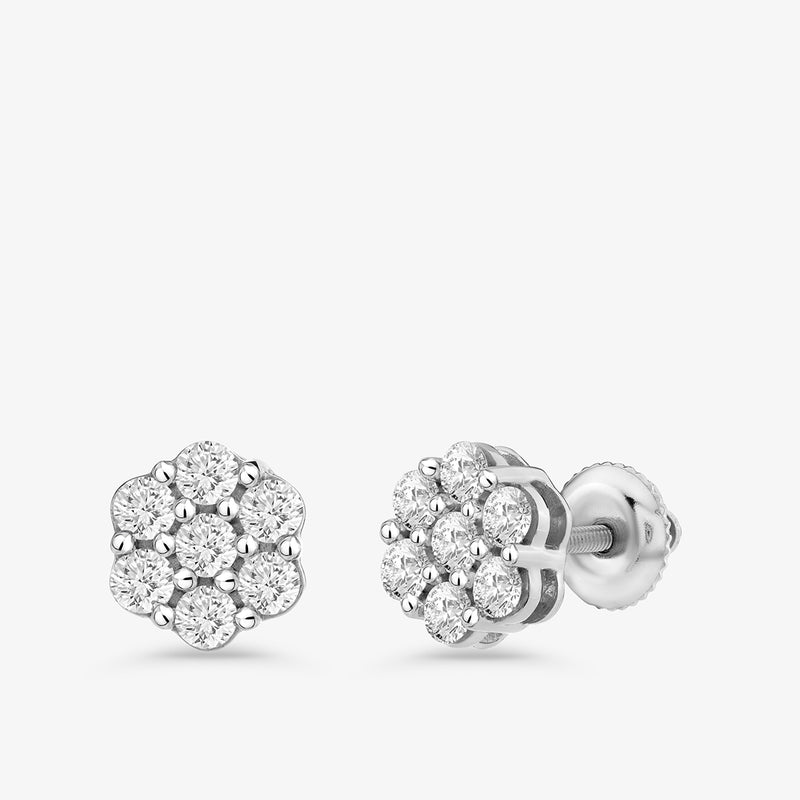 Keemti Jewels Classic Glow Diamond Stud Earrings in a floral cluster with screw-back posts on a white background.