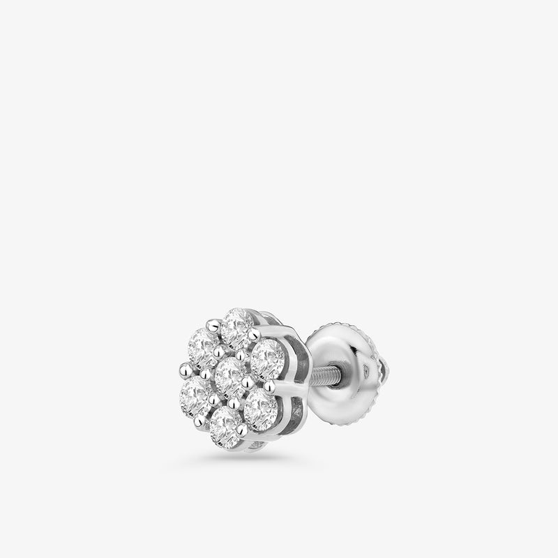 Classic Glow Diamond Stud Earrings by Keemti Jewels feature a flower-shaped cluster of round diamonds in white metal.