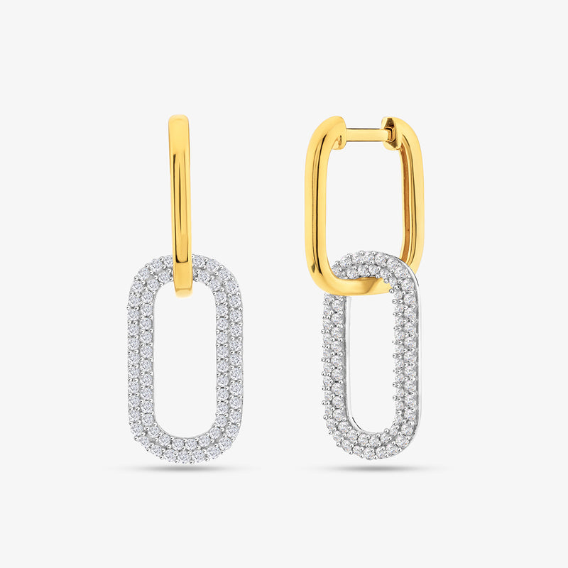 Keemti Jewels' Soft Frame Drop Diamond Hoop Earrings: elongated hoops with diamond-studded oval links for daily wear.