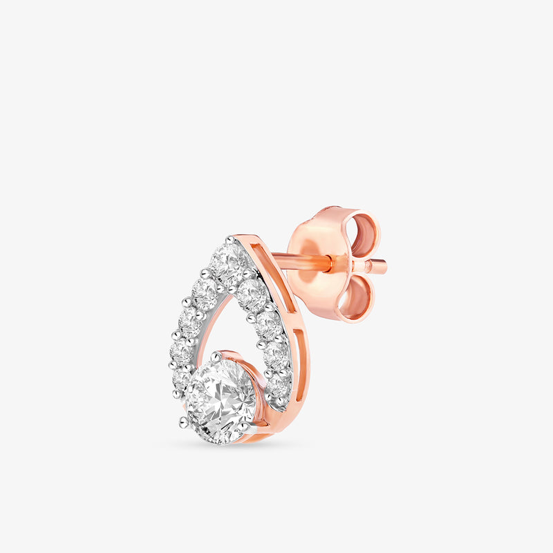 Imperial Teardrop Diamond Stud Earrings by Keemti Jewels in rose gold, pavé-set with small diamonds and a round base stone.