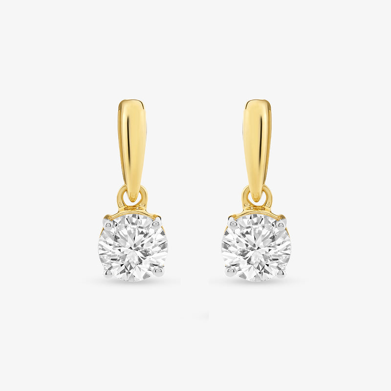 Aurora Round Diamond Drop Earrings by Keemti Jewels—yellow-plated studs with clear round diamonds for elegant workwear.