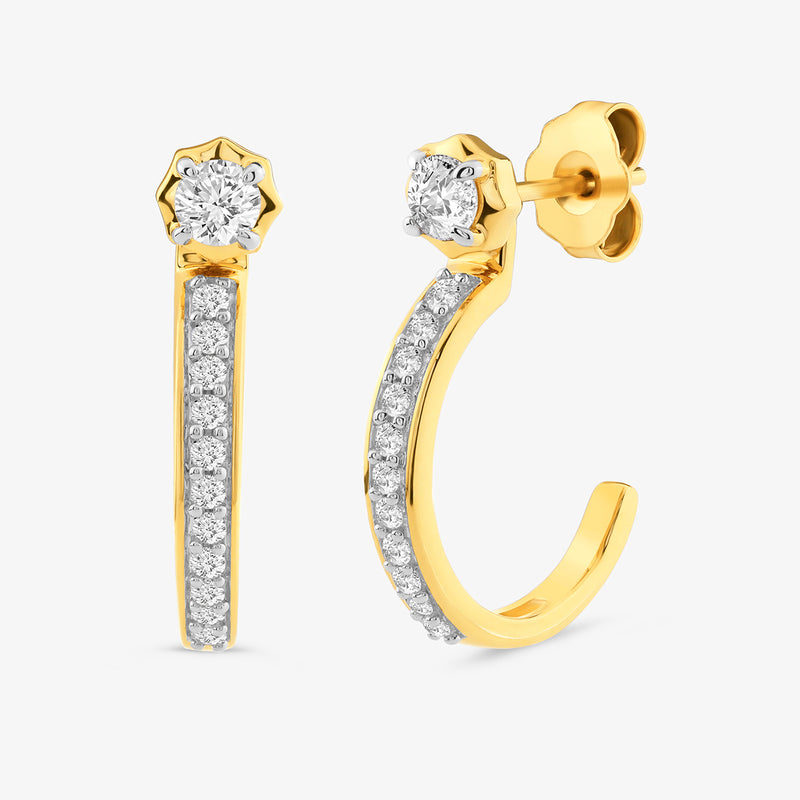 Aura Blossom Diamond Ear Jackets by Keemti Jewels feature modern straight and curved designs set with sparkling diamonds.