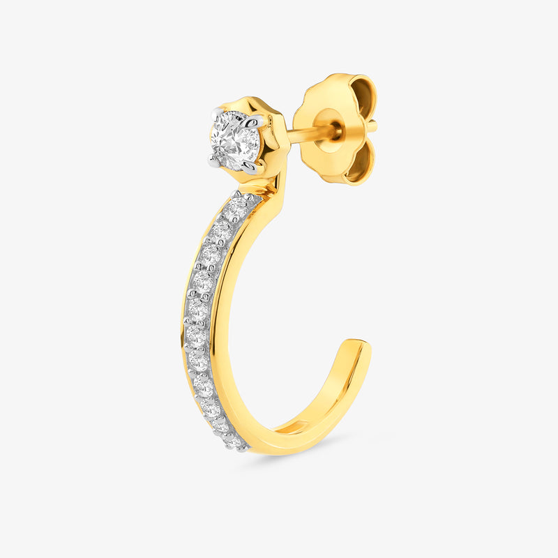 Keemti Jewels' Aura Blossom Diamond Ear Jackets feature modern gold hoops with sparkling white gemstones.