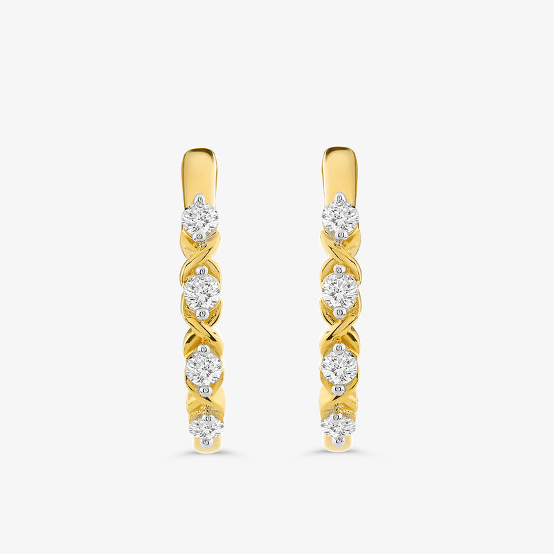 Keemti Jewels' Vertical Spark Diamond Hoop Earrings feature yellow plating and white gemstones for a modern look.
