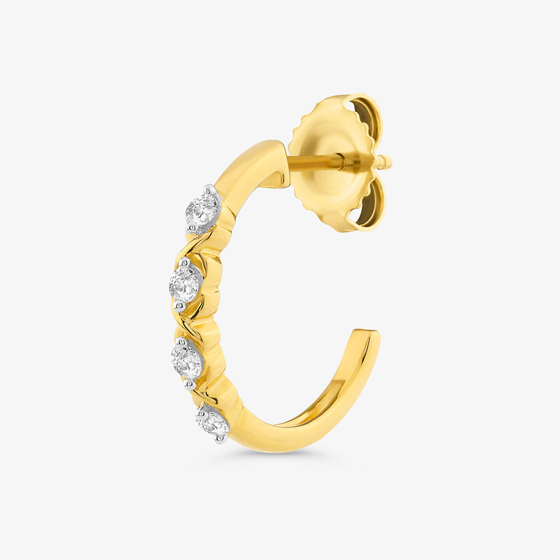 Keemti Jewels' Vertical Spark Diamond Hoop Earrings feature five white stones and a modern butterfly back closure.