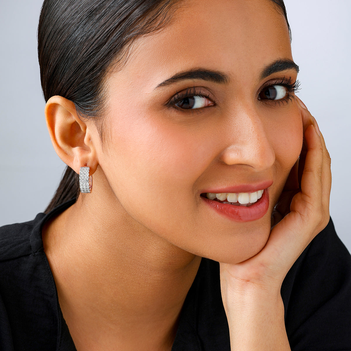 MODERN <span>Matrix Diamond Huggie </span>EARRINGS