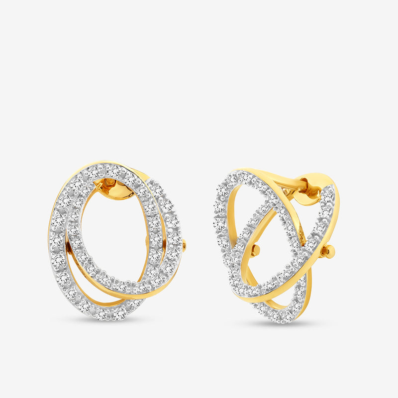 Keemti Jewels' CELESTE Orbit Hoop Earrings feature interlocking ovals and shine brilliantly against a white background.