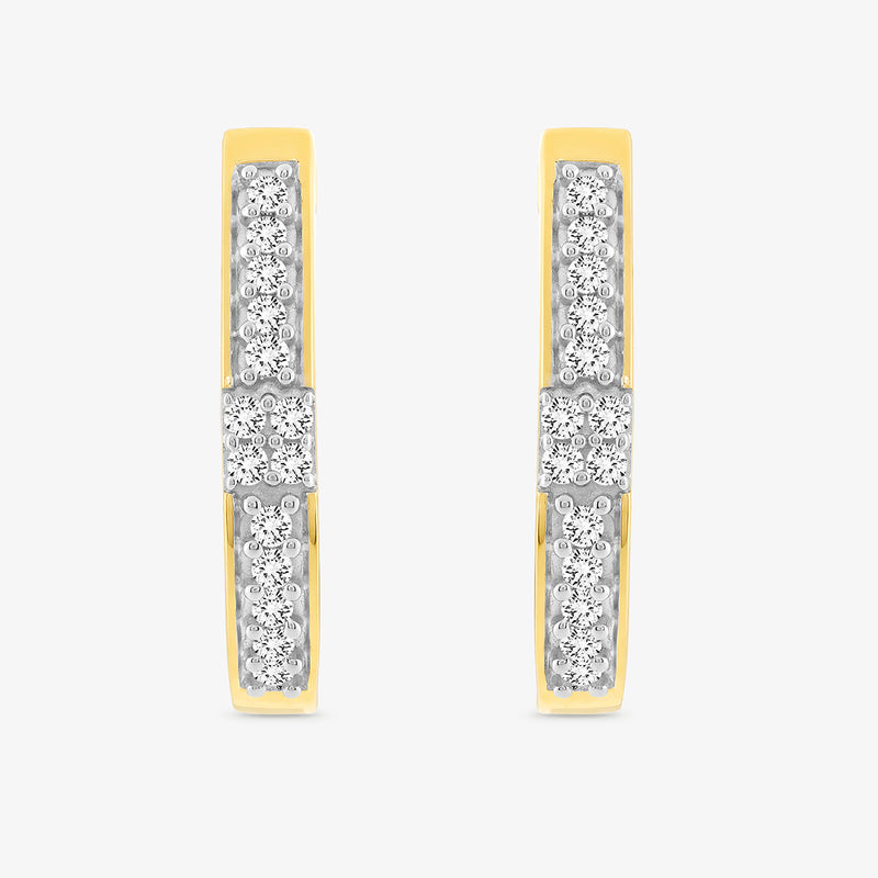The TRUE Spark Hoop Earrings by Keemti Jewels feature a vertical row of diamonds, perfect for everyday wear.