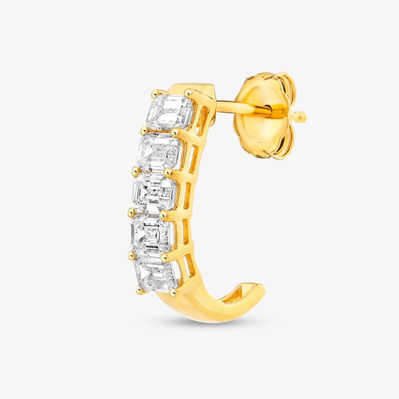 Keemti Jewels' Radiant Grid Huggie Diamond Earrings feature five clear gems—ideal for modern jewelry lovers.