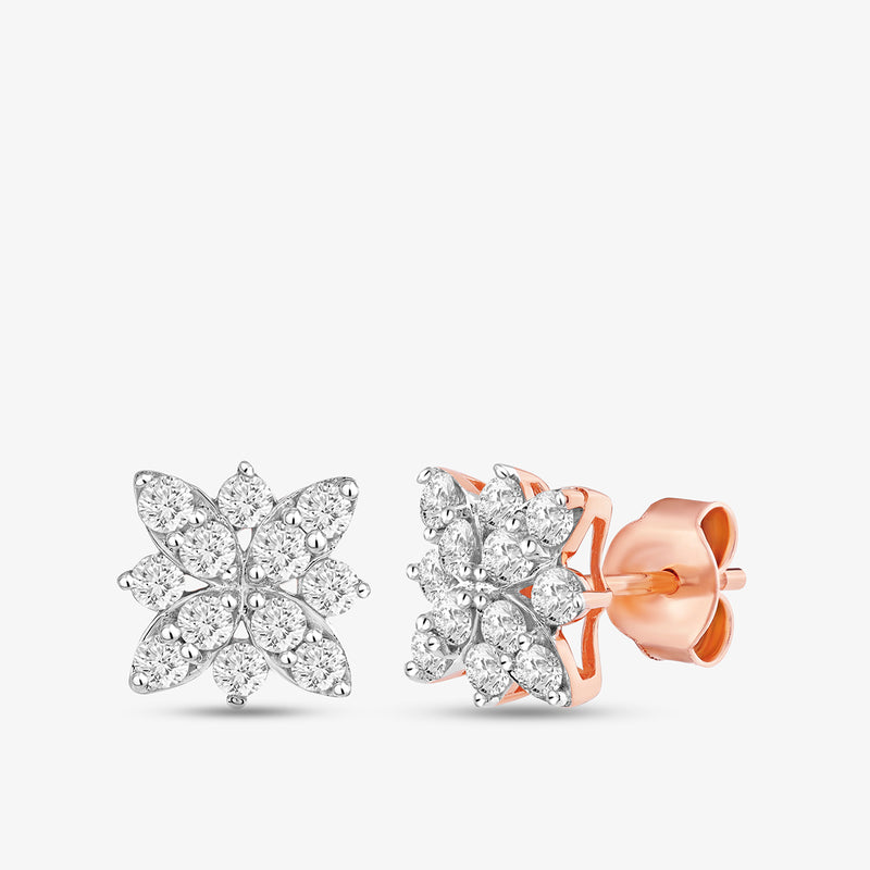 Forever Bloom Diamond Stud Earrings by Keemti Jewels—rose gold floral studs with diamond petals for a feminine touch.