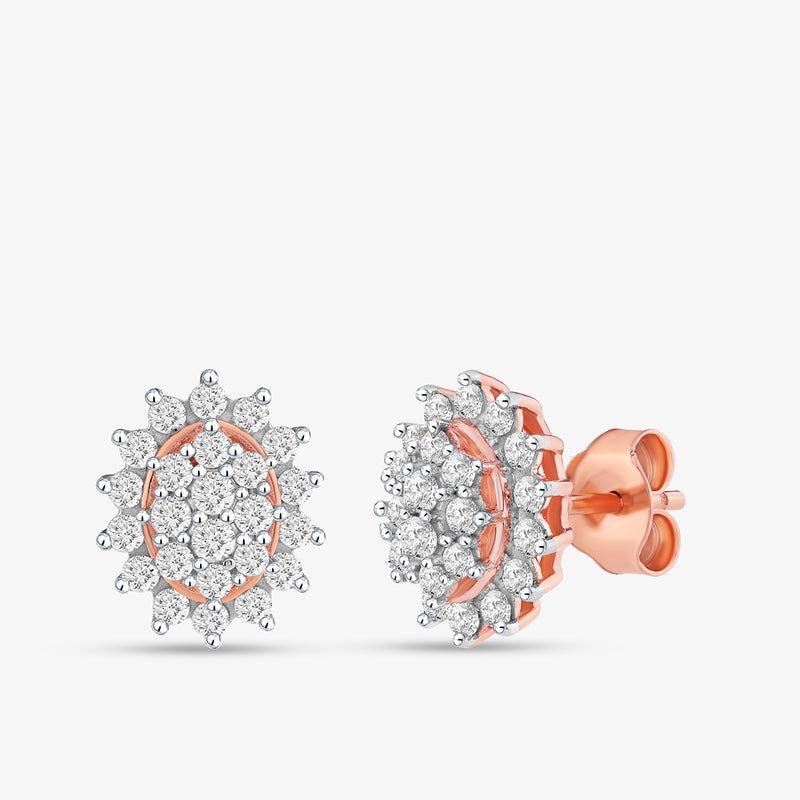 Blush Blossom Diamond Stud Earrings by Keemti Jewels: oval rose gold floral studs, ideal for everyday elegance.