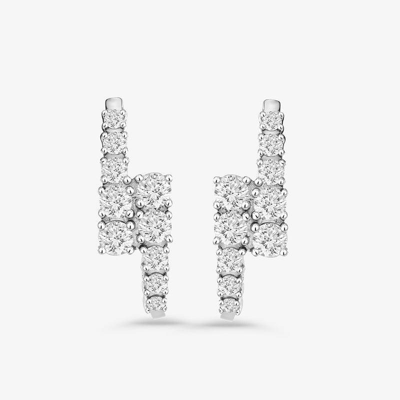 Lustre Of Love Diamond Hoop Earrings by Keemti Jewels feature glistening stones in a chic, white metal vertical design.