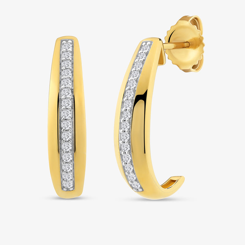 The Dazzle Dime Diamond Hoop Earrings by Keemti Jewels feature a yellow-plated finish and front-set sparkling diamonds.