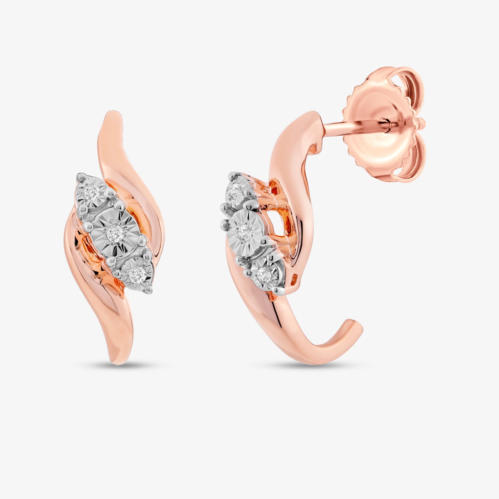 Rose Wave Diamond Hoop Earrings