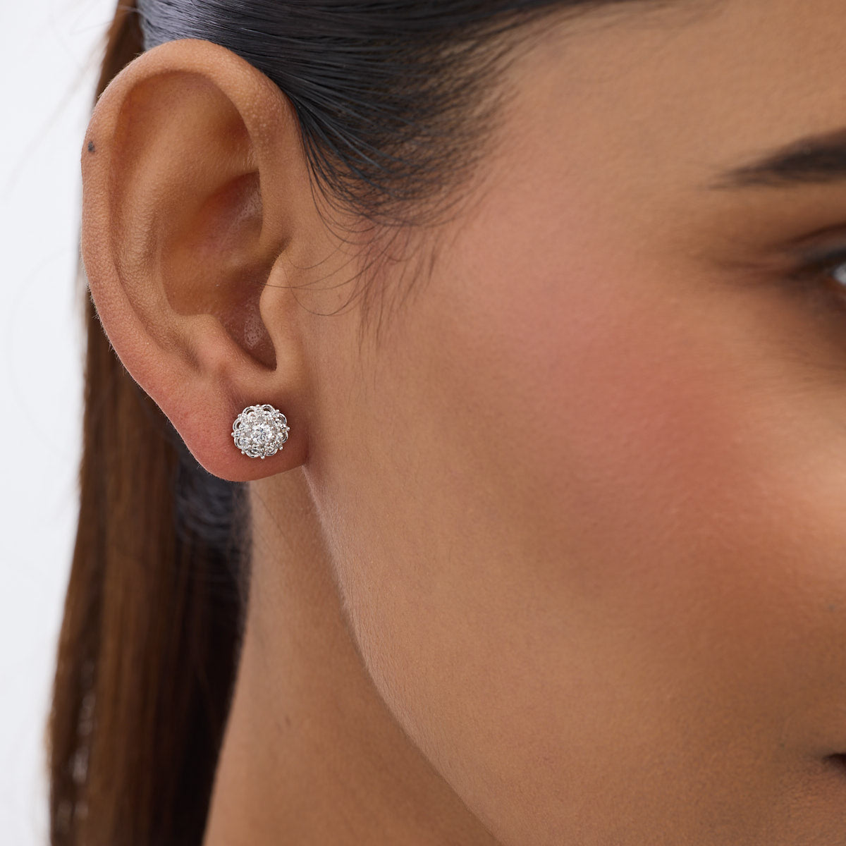 Floral Cluster Diamond Stud Earrings
