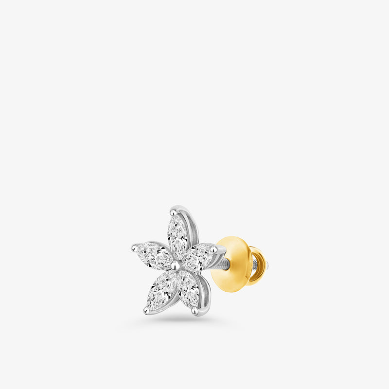 Classic Bloom Diamond Stud Earrings by Keemti Jewels: gold and silver studs with marquise diamonds for everyday elegance.