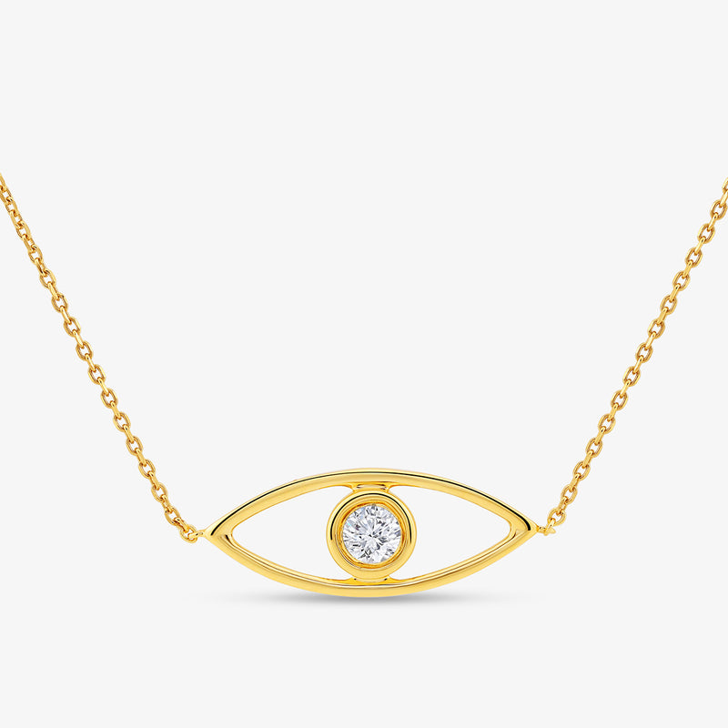 Nazariya Glow Diamond Necklet by Keemti Jewels—stylish gold evil-eye necklace with central diamond for protection.