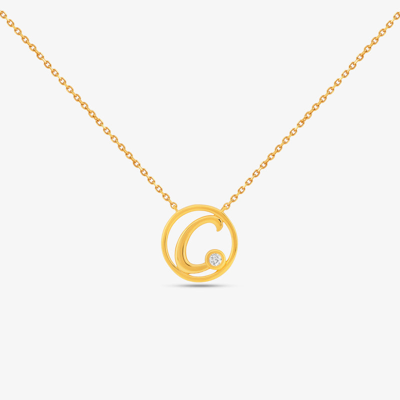C Initial Circle Diamond Necklet
