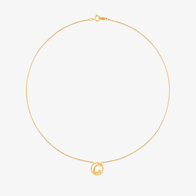 C Initial Circle Diamond Necklet