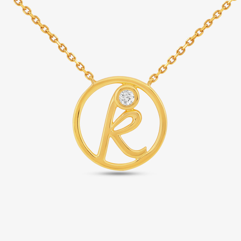 K Initial Circle Diamond Necklet