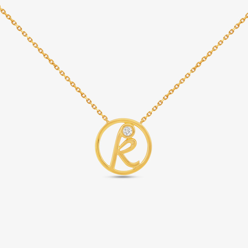 K Initial Circle Diamond Necklet