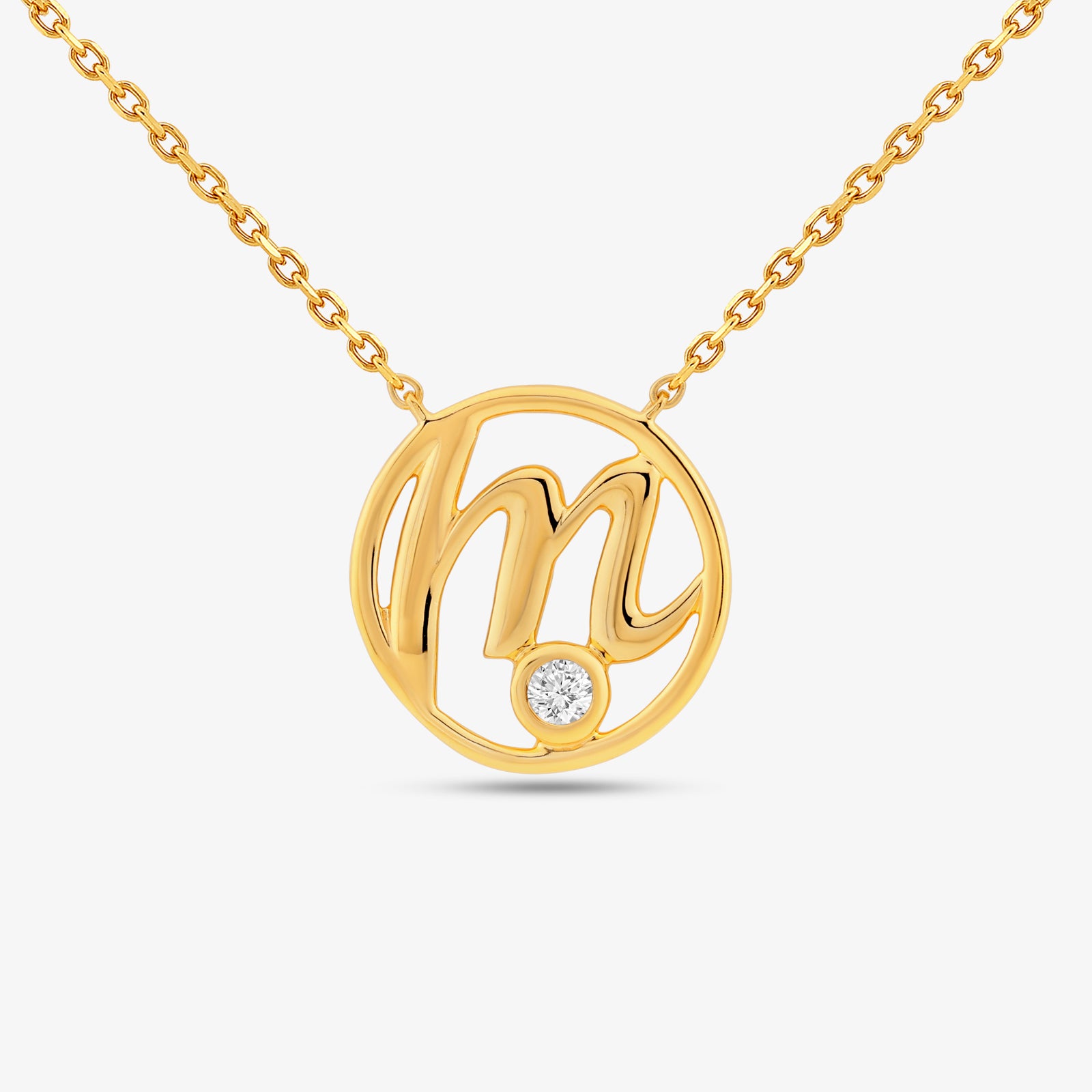 M Initial Circle Diamond Necklet