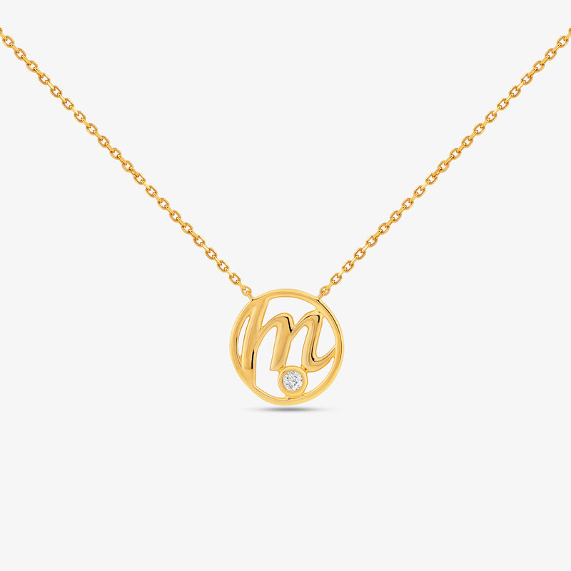 M Initial Circle Diamond Necklet