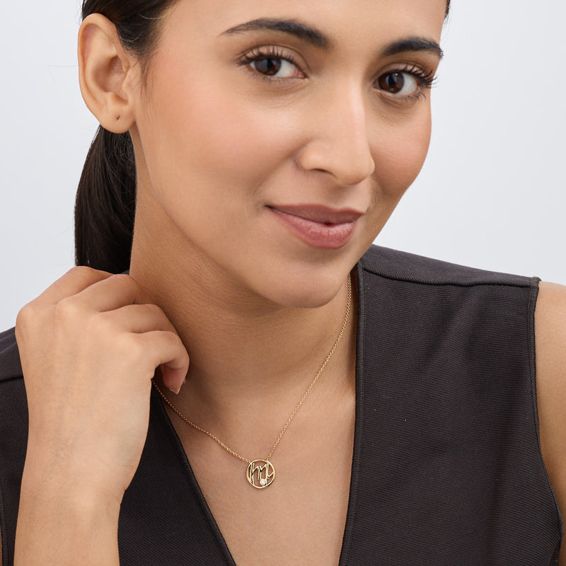 M Initial Circle Diamond Necklet