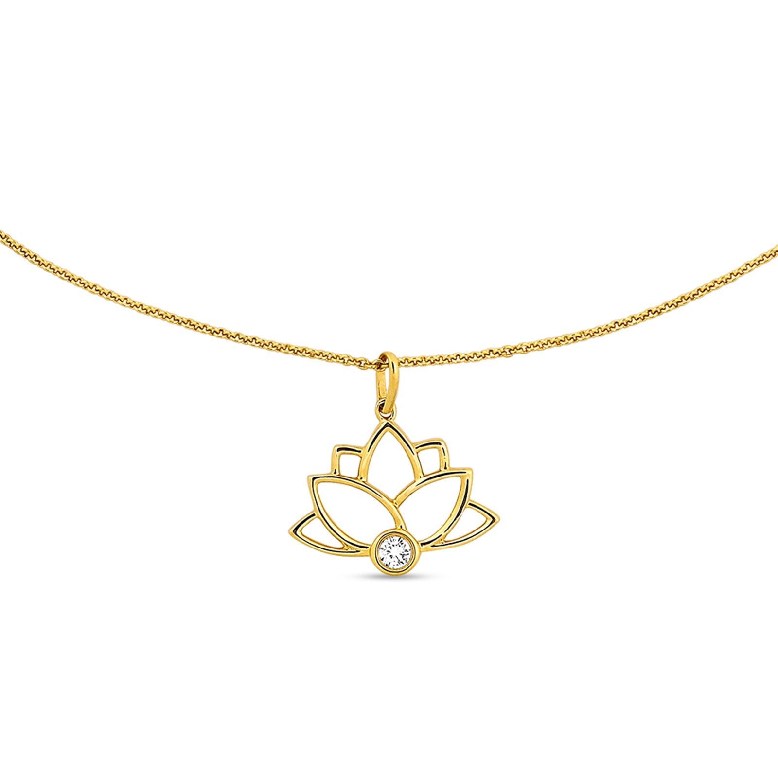 Collar con dije flor loto abierto y piedra circular central, colgante con aro