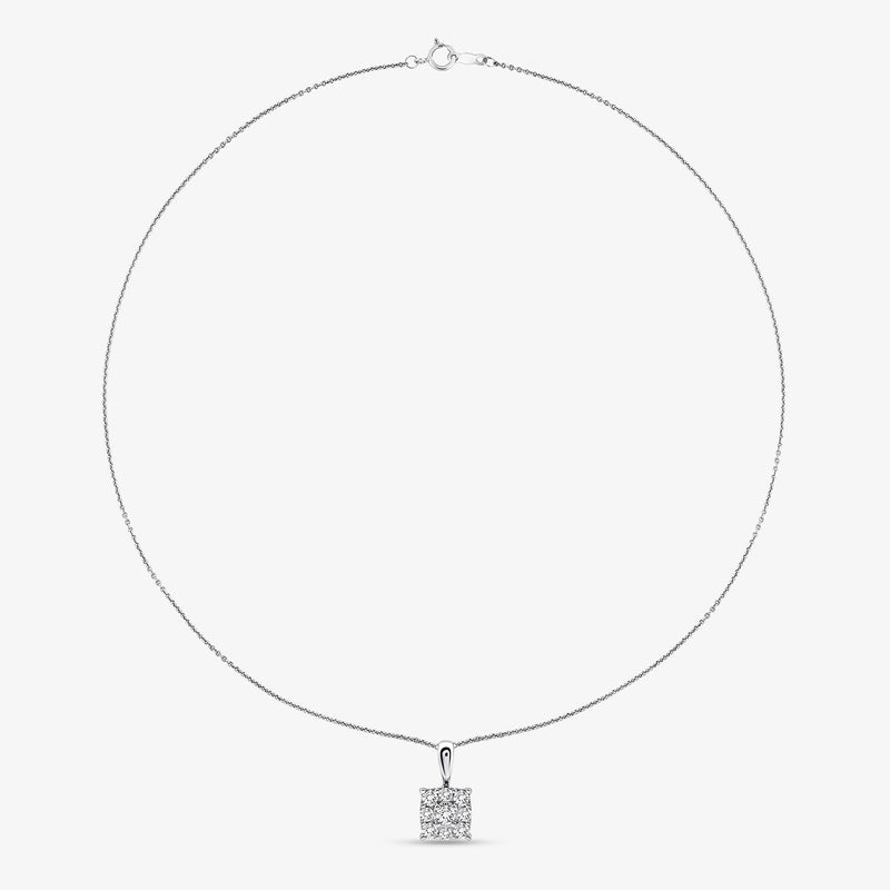 Spark cushion pendant necklace with fine silver-toned chain and small square charm, 0.75 ct