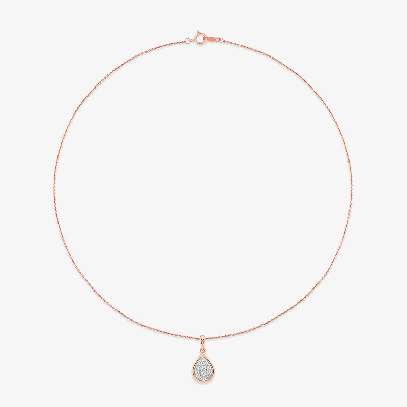 The Ropeglow Pear Diamond Pendant by Keemti Jewels is an elegant rose gold necklace, ideal for stylish workwear.