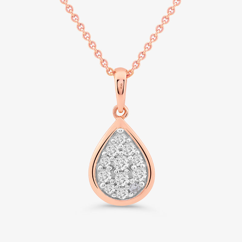 Keemti Jewels Ropeglow Pear Diamond Pendant—an elegant rose gold cluster necklace, perfect for workwear sophistication.